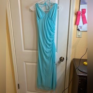Baby blue long prom dress.